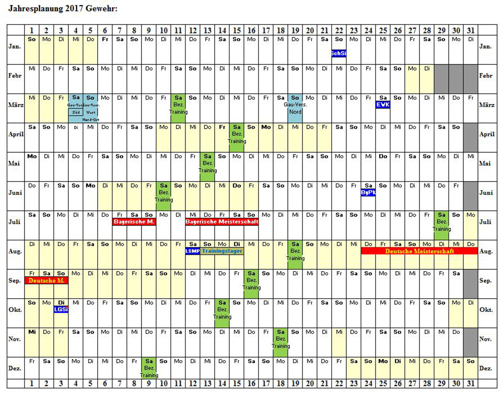 Kaderterminplan Gewehr 2017