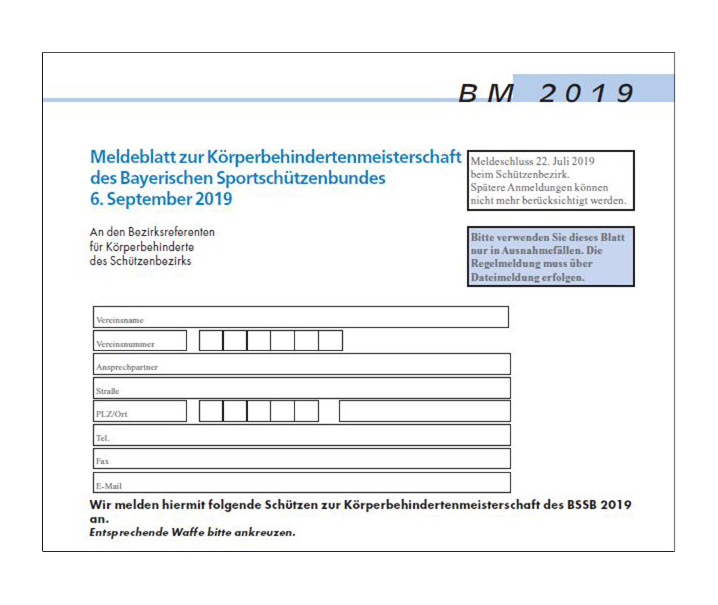 Meldezettel zur Bayerischen Behindertenmeisterschaft 2019