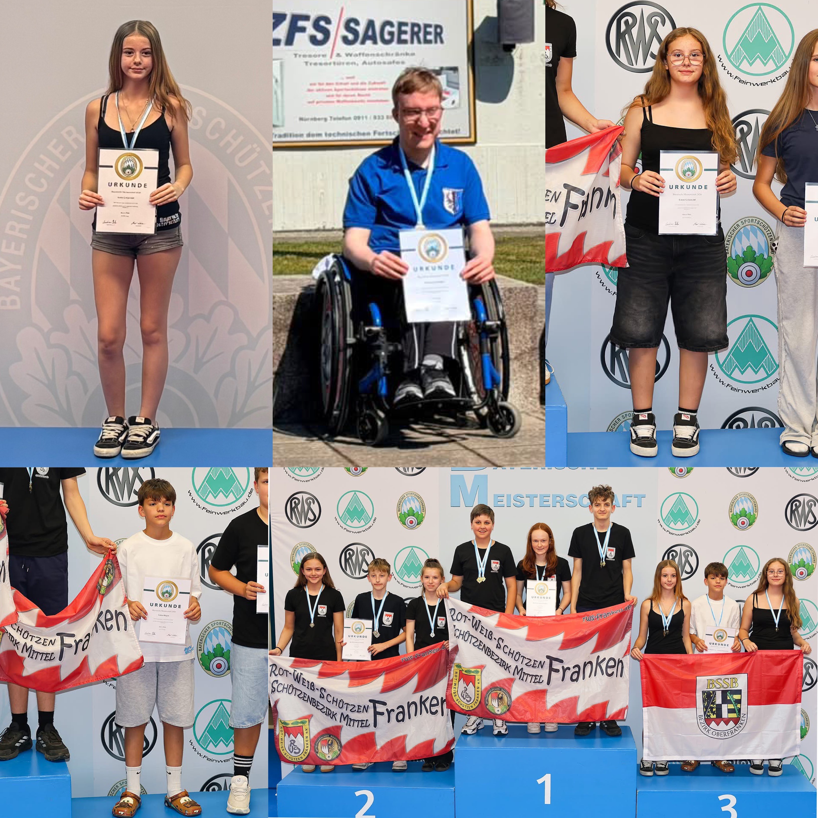 Lotte Grünwald, Sebastian Schmidt, Emmi Grünwald (oben), Lukas Hagen, Mannschaft Schnabelwaid auf Platz 3 mit Lotte Grünwald, Lukas Hagen und Emmi Grünwald (unten)